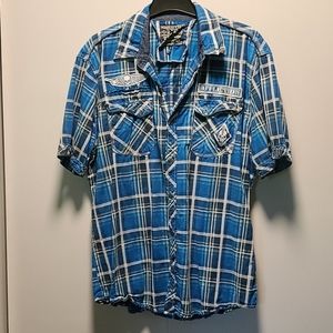 Affliction blue button down, short sleeve